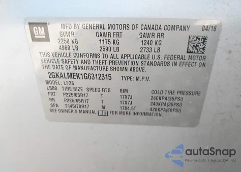 2016 GMC Terrain Sle-1 from USA, damaged, VIN 2GKALMEK1G6312315
